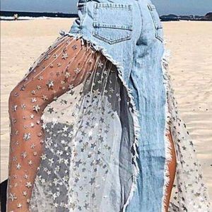 Dolls kill Flare sheer glitter star jeans sz 0